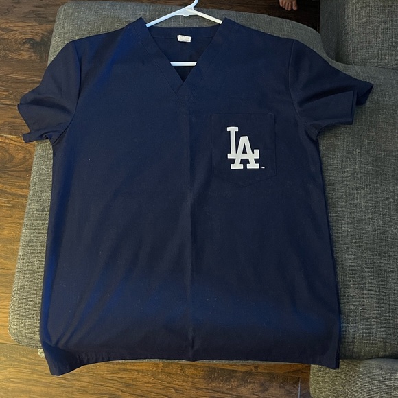 Unisex LA Blue and white scrub top - Picture 1 of 5